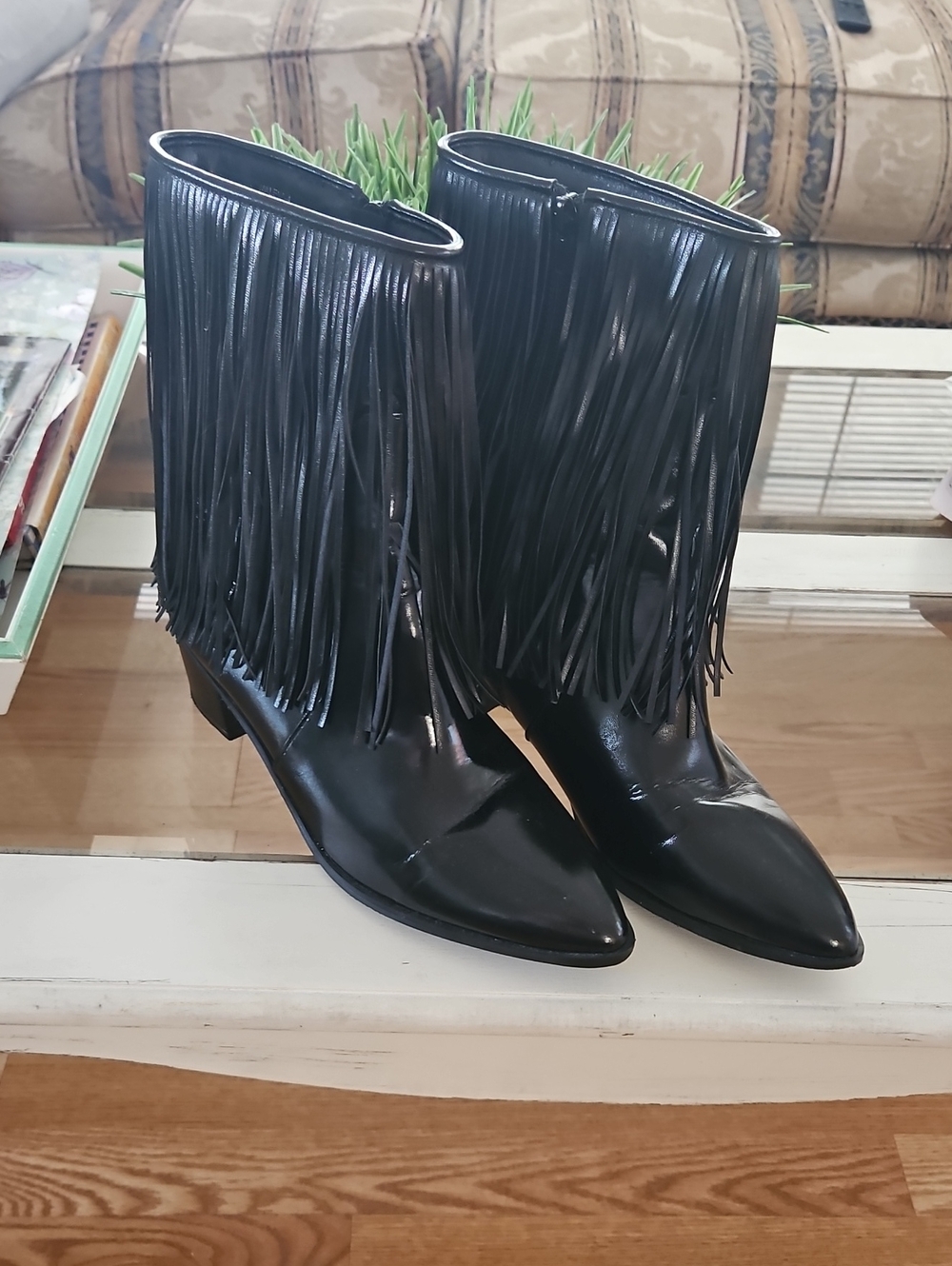 Fringe Detail Black Women's Ankle Boots